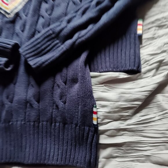 NWOT Hudson Bay Stripes His & Hers V-neck Sweaters Photoshoot Christmas Engageme - Picture 10 of 13